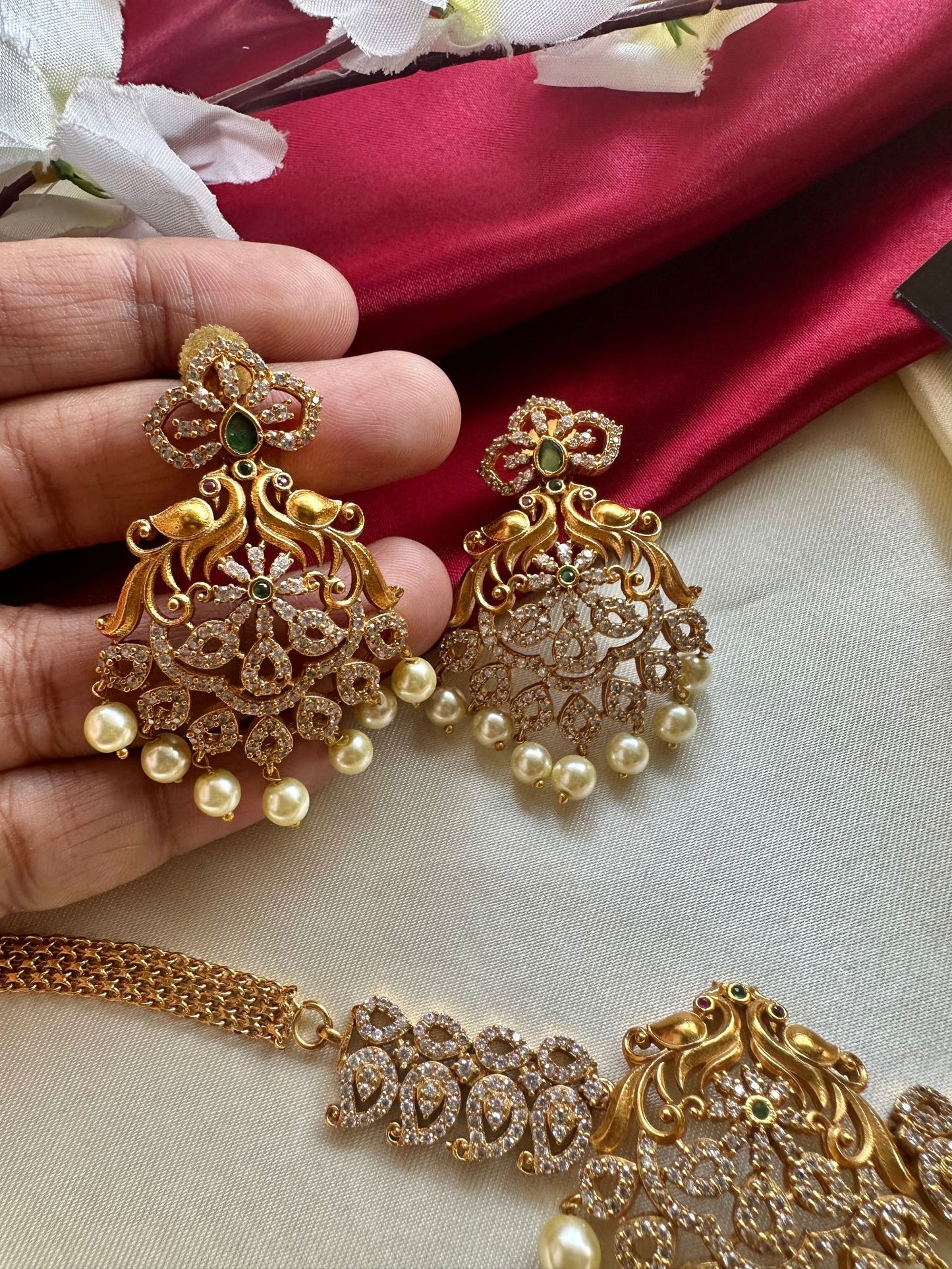 Simple Choker with AD Stones & Pearl Beads