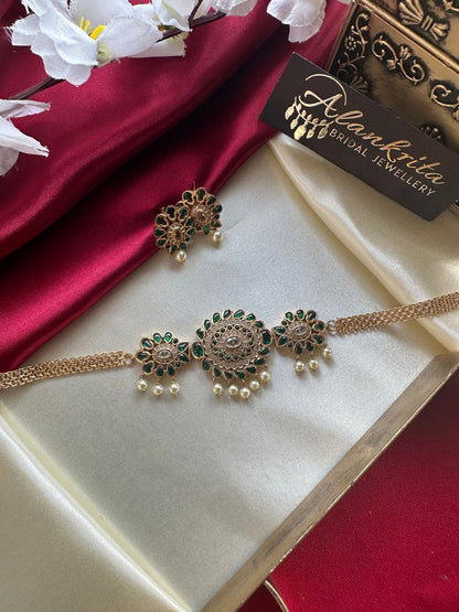 Premium Green Kemp Choker with Pearl Beads