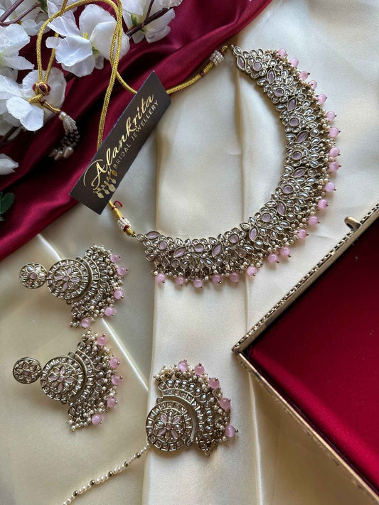 Premium Pastel Pink Kundan Choker with Tikka
