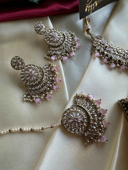 Premium Pastel Pink Kundan Choker with Tikka