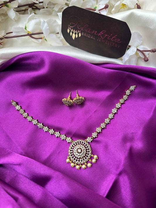 Diamond Inspired Short Necklace with AD stones