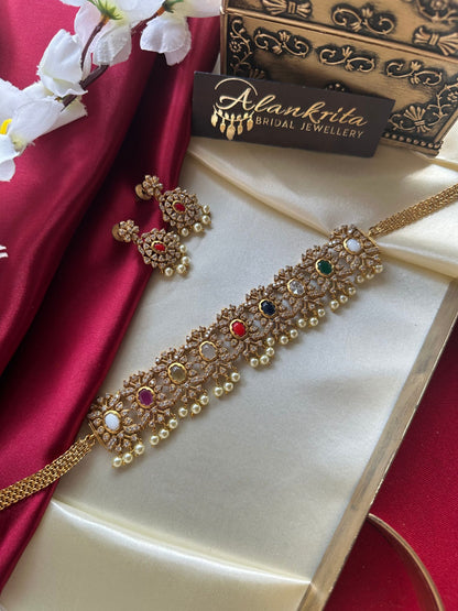 Traditional Navarathna Choker with AD Stones