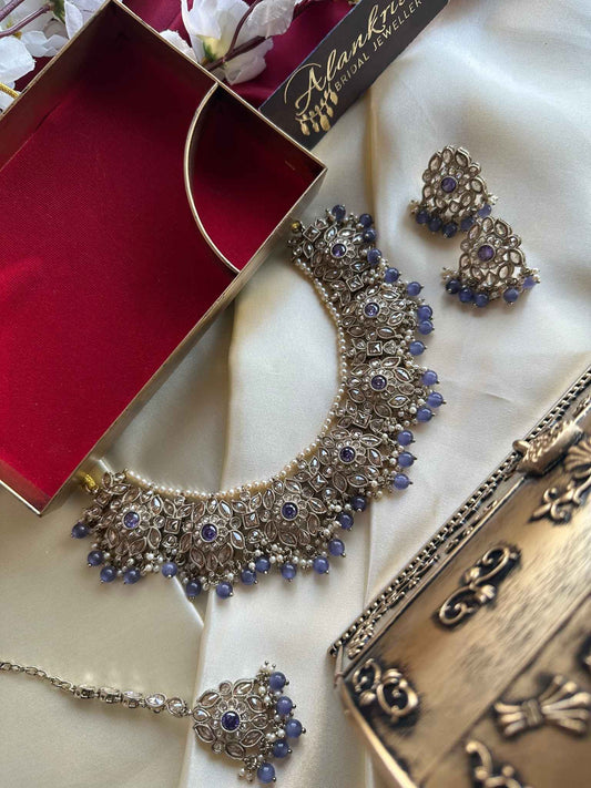Premium Purple Kundan Choker with Tikka
