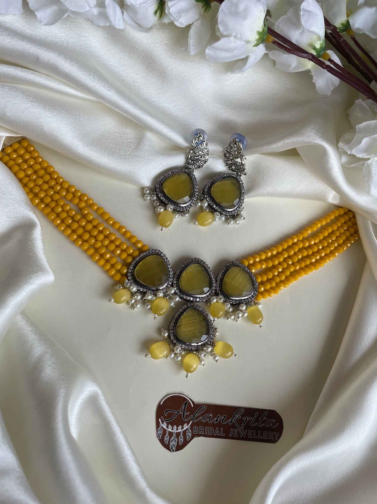 Premium Multi Layer Beaded Yellow Kundan Choker