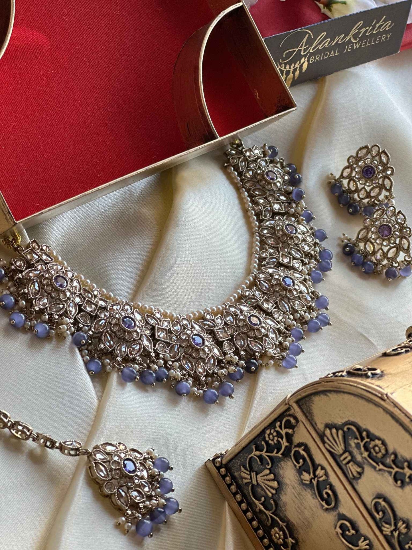 Premium Purple Kundan Choker with Tikka