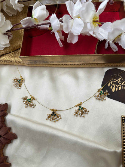 Premium Invisible Necklace with Green Jadau Stones