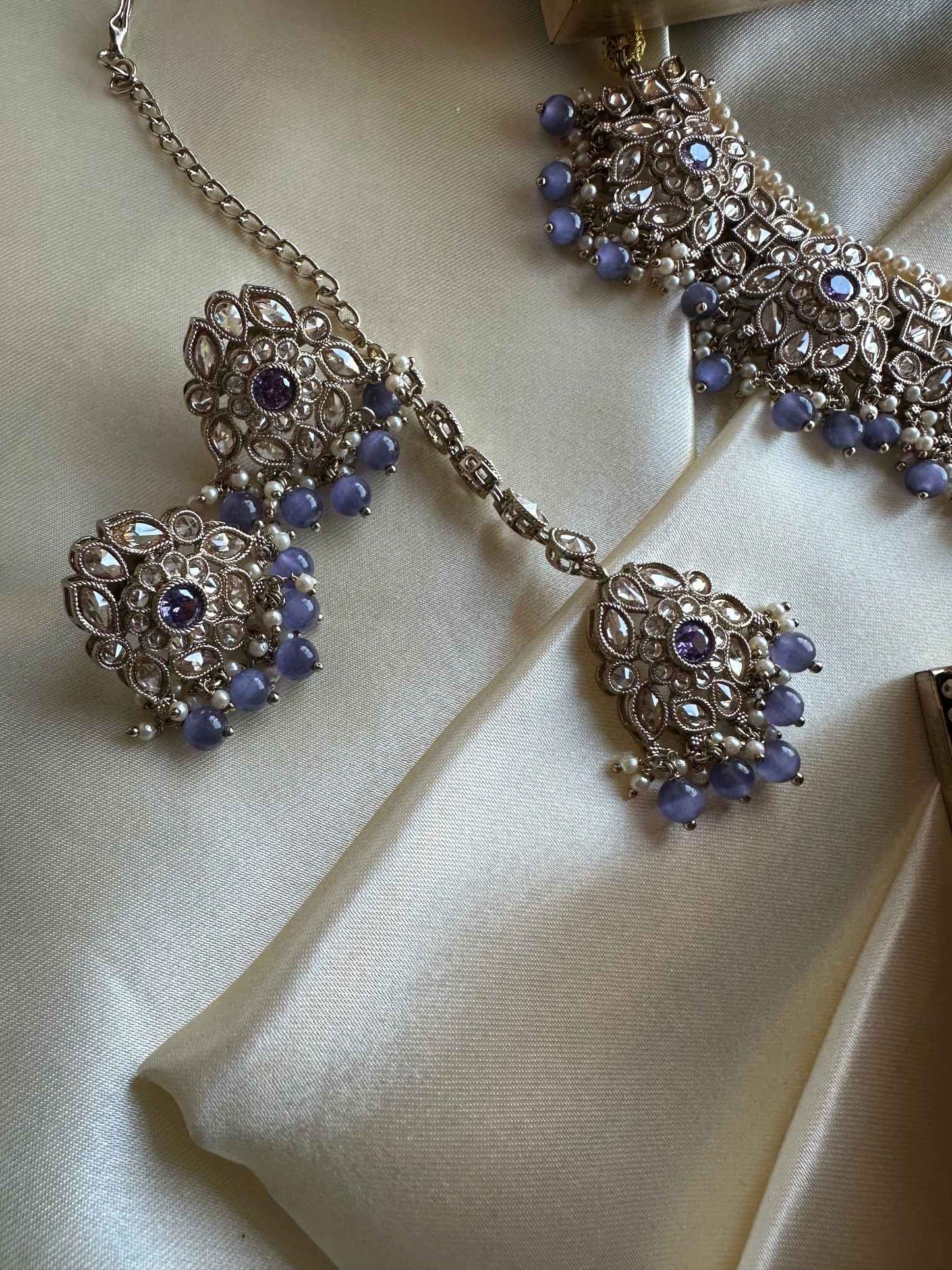 Premium Purple Kundan Choker with Tikka