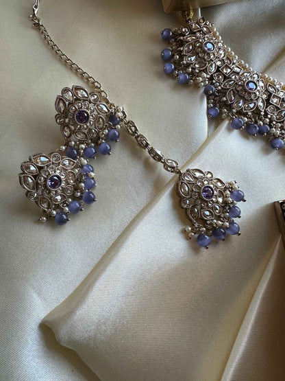 Premium Purple Kundan Choker with Tikka
