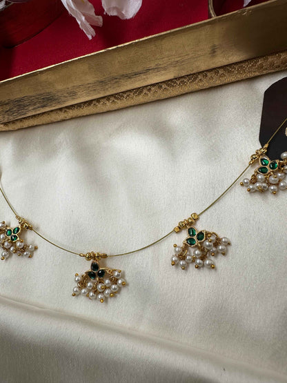 Premium Invisible Necklace with Green Jadau Stones