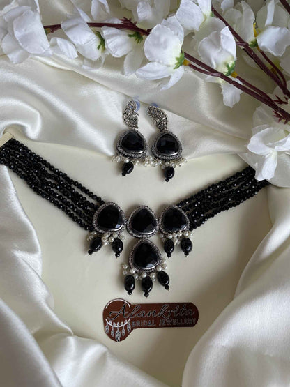 Premium Multi Layer Beaded Black Kundan Choker