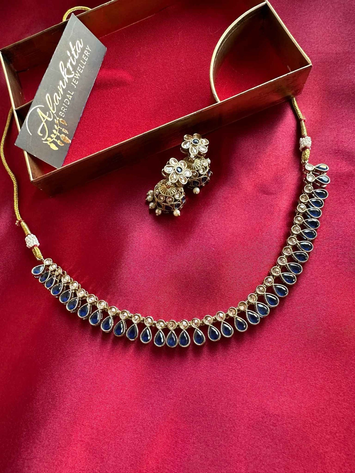 Premium Dark Blue Kundan Choker with Jhumka
