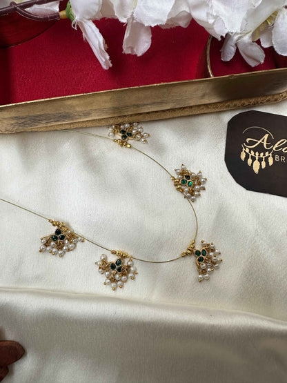 Premium Invisible Necklace with Green Jadau Stones