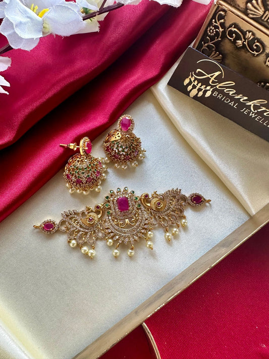 Ruby Peacock Choker with Jhumka