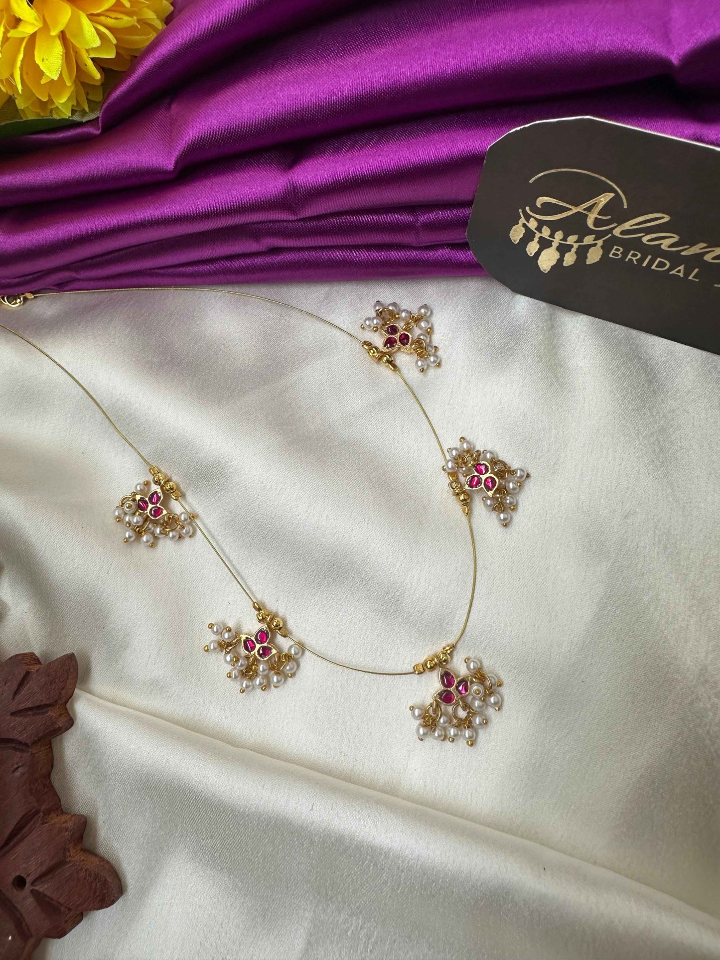 Premium Invisible Necklace with Ruby Jadau Stones
