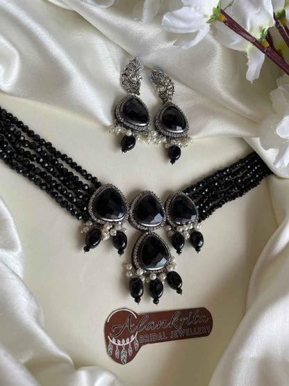 Premium Multi Layer Beaded Black Kundan Choker