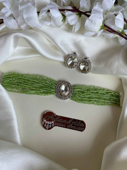 Simple Green Beaded Kundan Choker