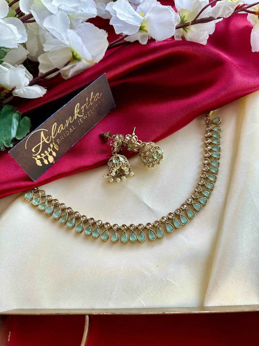 Premium Sea Green Kundan Choker with Jhumka