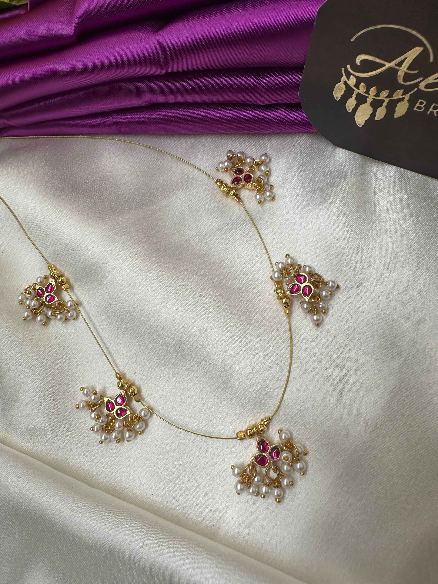 Premium Invisible Necklace with Ruby Jadau Stones