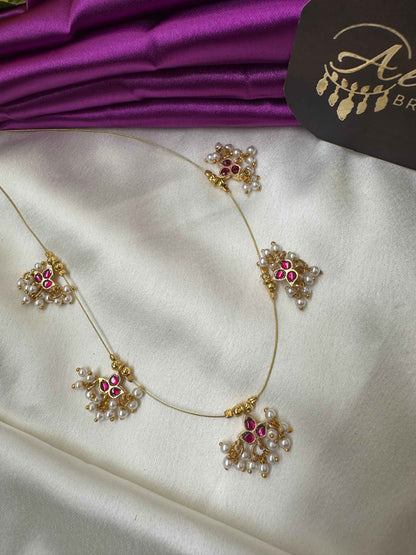 Premium Invisible Necklace with Ruby Jadau Stones