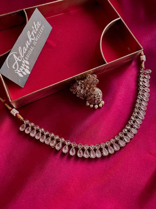 Premium Pink Kundan Choker with Jhumka