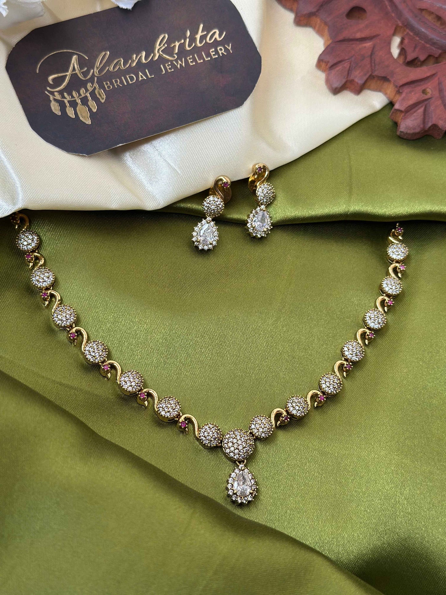 Premium Peacock Pattern Necklace with White AD Stones