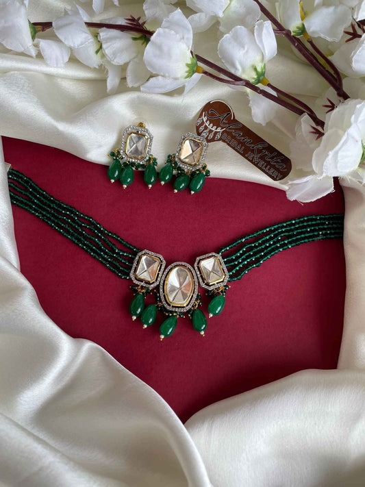 Simple Green Beaded Kundan Choker
