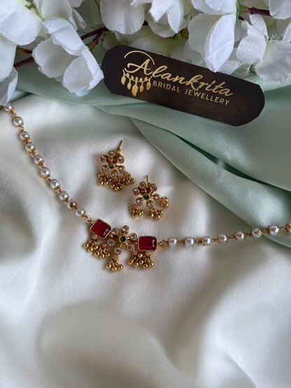 Simple Pearl Beaded Ruby Choker