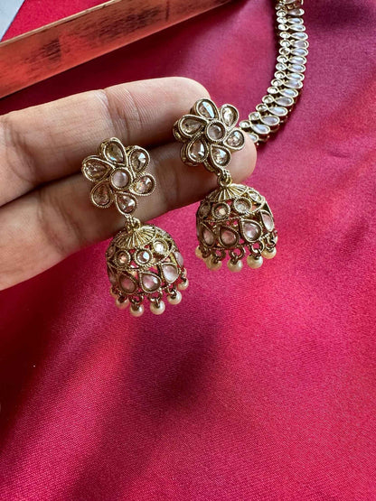 Premium Pink Kundan Choker with Jhumka