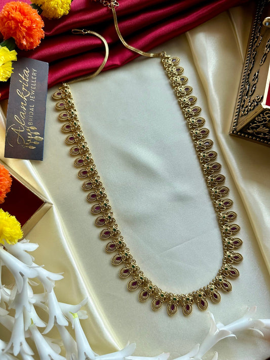 Simple Long Floral Haram with Ruby Stones