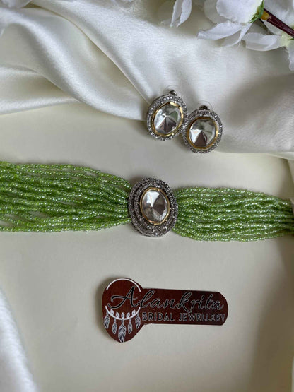 Simple Green Beaded Kundan Choker