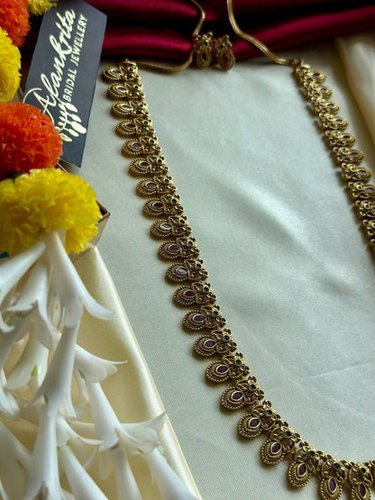 Simple Long Floral Haram with Ruby Stones