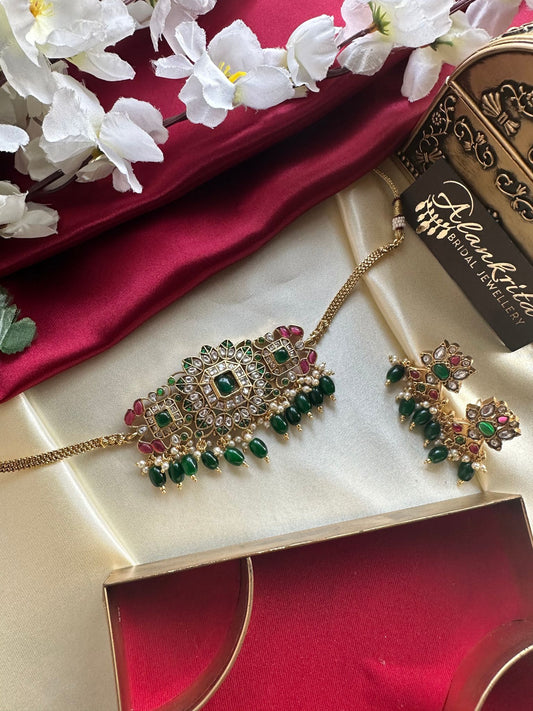 Premium Traditional Kemp Choker with Green Beads