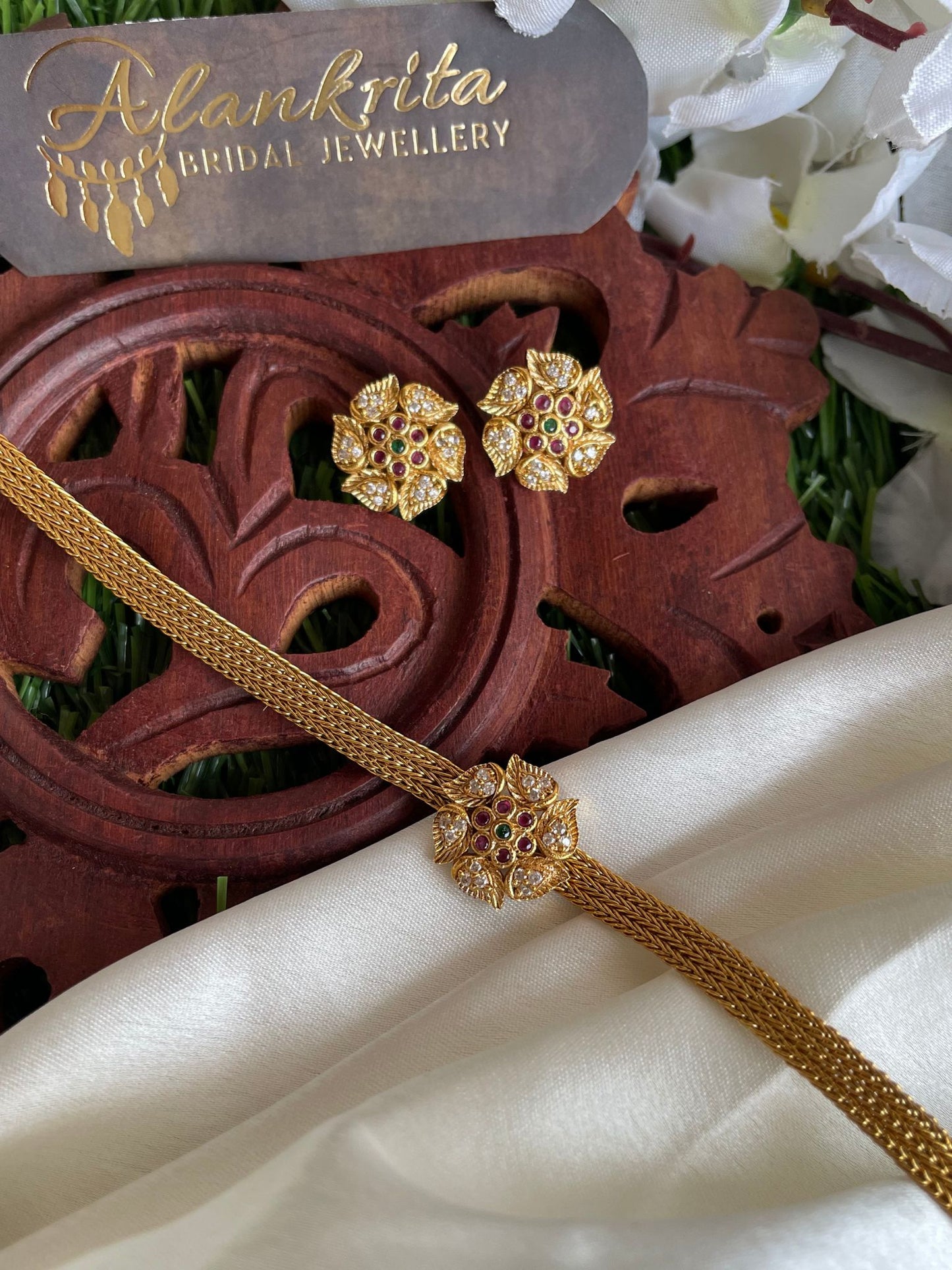 Simple Floral Pendant Choker with AD Stones