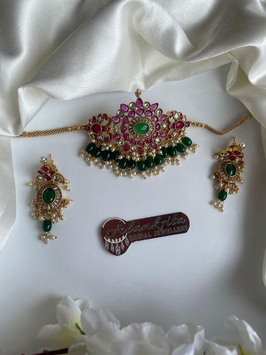 Premium Kemp Choker with Green Beads