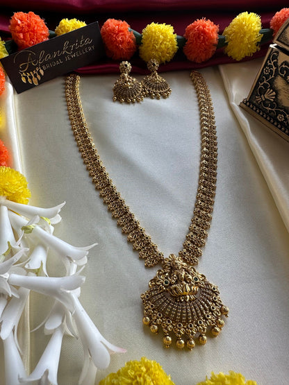 Premium Long Lakshmi Haram with Golden Beads