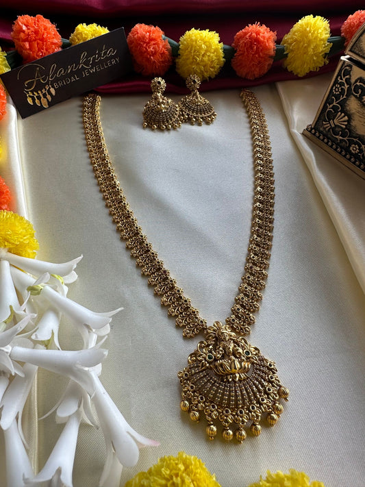 Premium Long Lakshmi Haram with Golden Beads