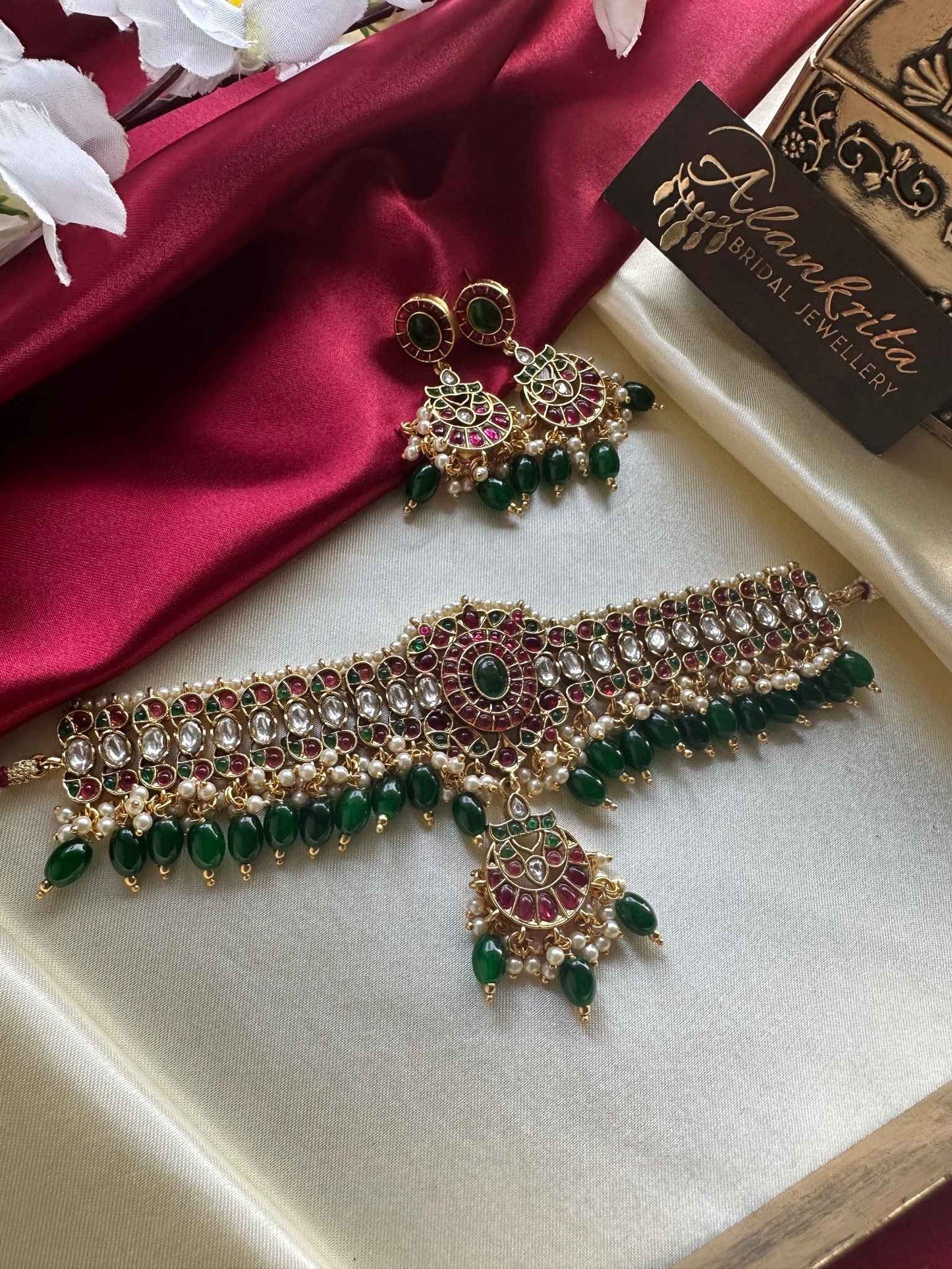 Premium Antique Kemp Choker with Moon Drop & Green Beads