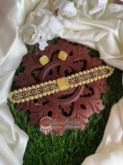 Simple Yellow Choker with AD Stones