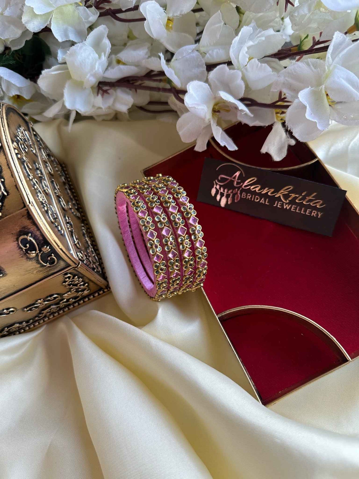 Pink Kundan Stone Bangles