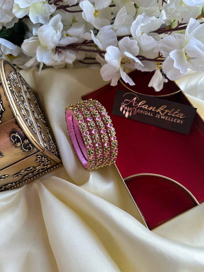 Pink Kundan Stone Bangles